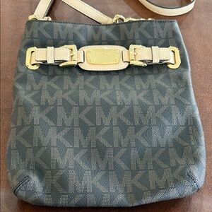 Michael Kors Brown and Cream Signature Logo Crossbody with Gold Hardware